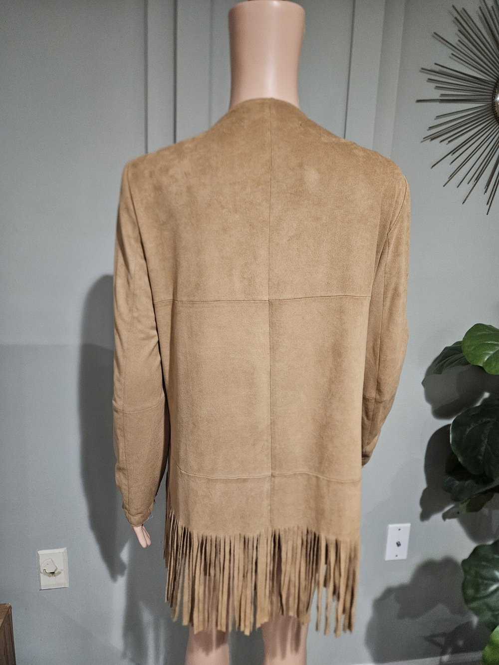 Zara Faux Suede Fringe Cardigan Jacket Western Boho Duster Tan. Size M - Picture 13 of 15